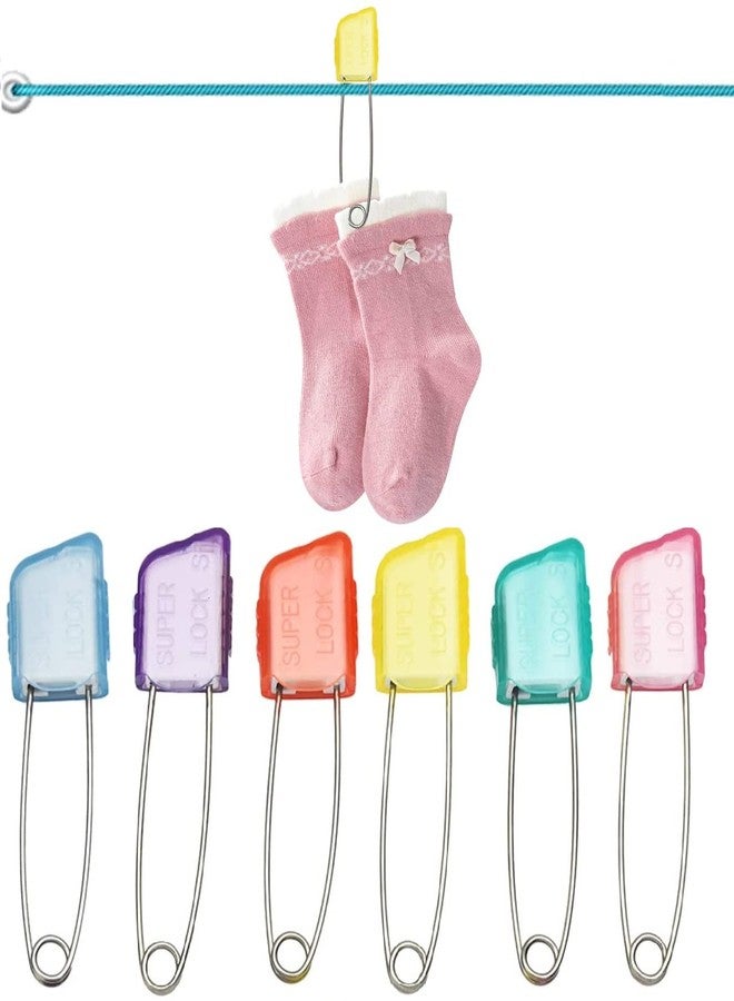 THANUS CRAFT THANU'S CRAFT Multicolor Colorful Plastic Double Lock Large Saree Safety Pin Women Kids Cloth Diaper Pins for Baby Safe - Image 5